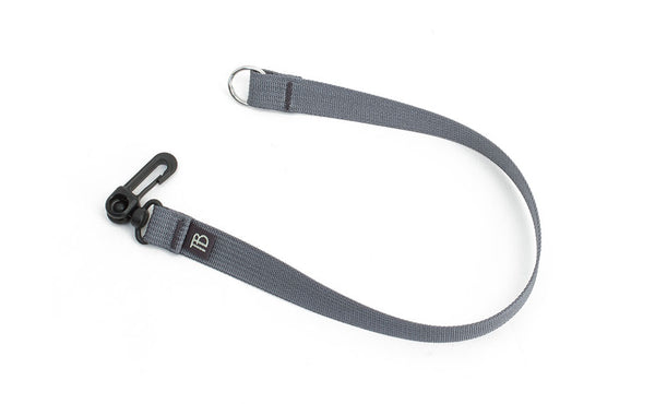 A 16-inch Northwest Sky (light grey) Key Strap with a snaphook at one end and a split-ring o-ring at the other.
